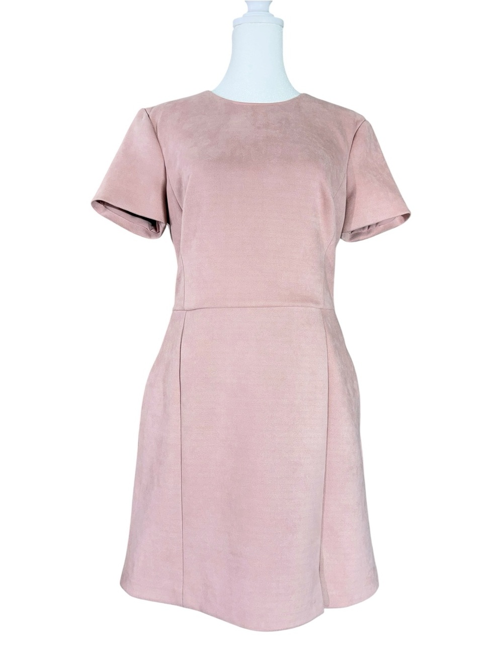 French Connection Elegant Short-Sleeve A-Line Dress in Light Pink, US Size 8 NWT